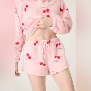 PJ Salvage Life is sweet Cozy Cherry Plush Lounge Shorts - Pink EUC